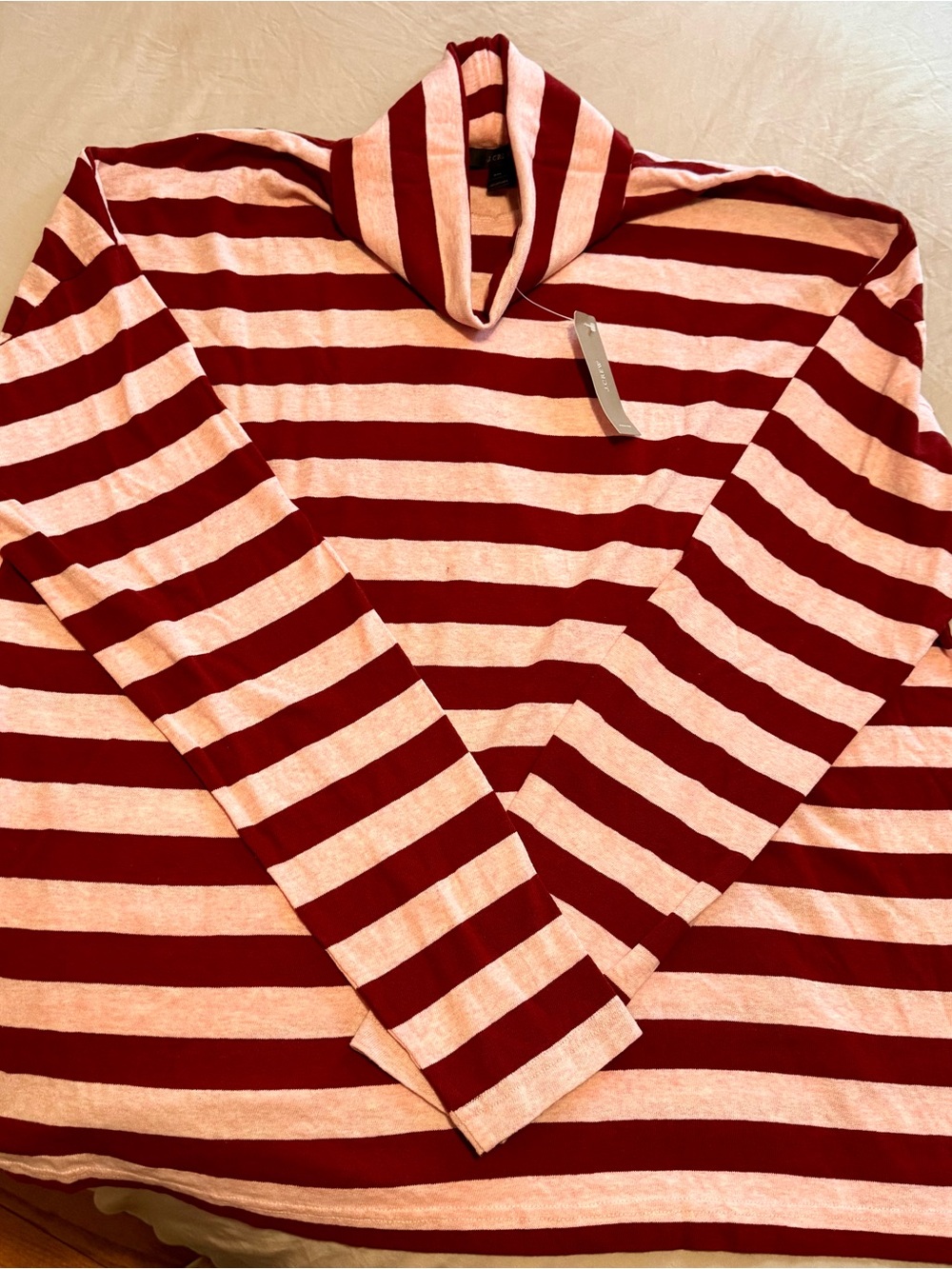 NWT J.Crew Oversized Striped Turtleneck XXL Burgundy Pink Preppy Classic